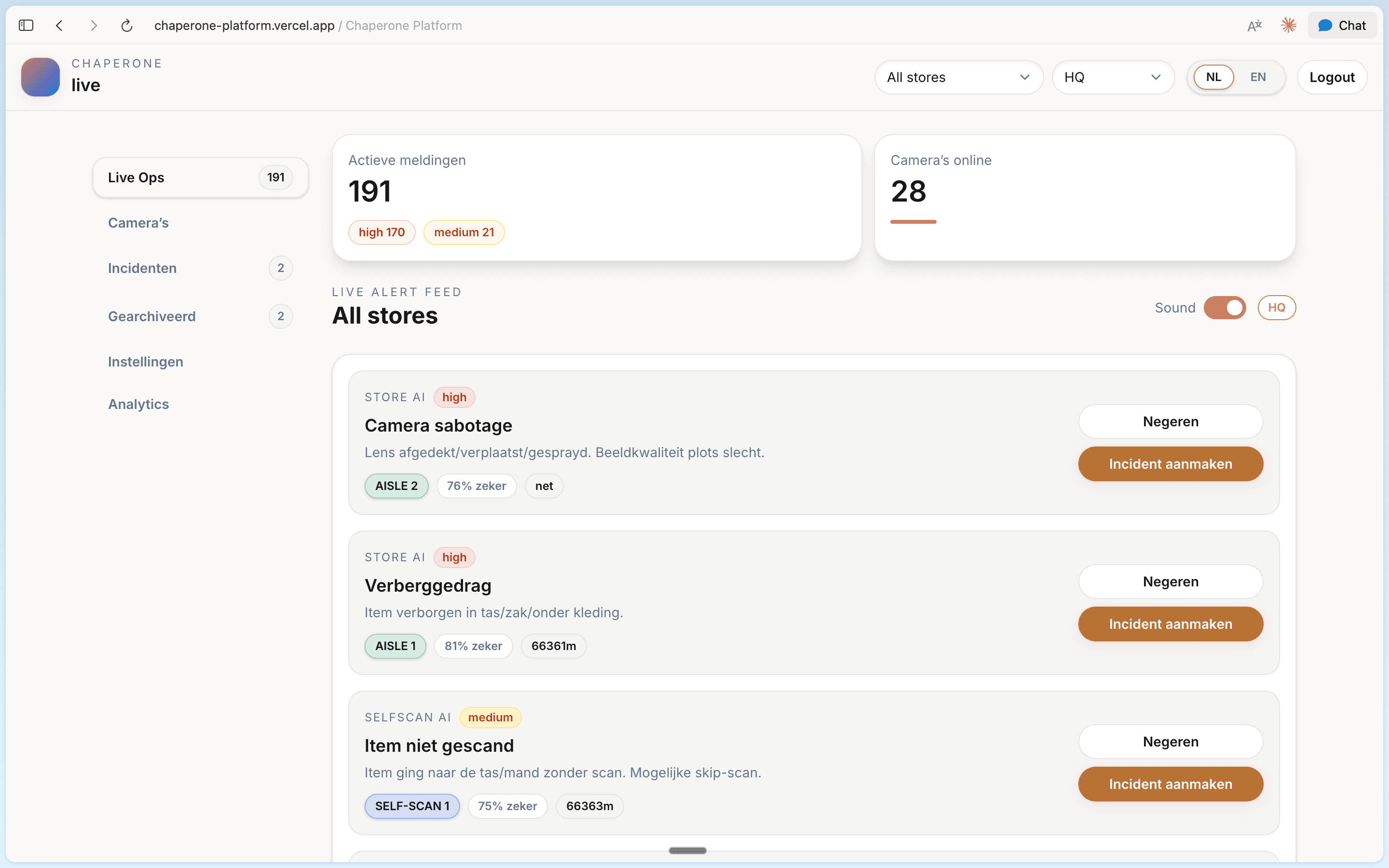 Chaperone platform — dashboard