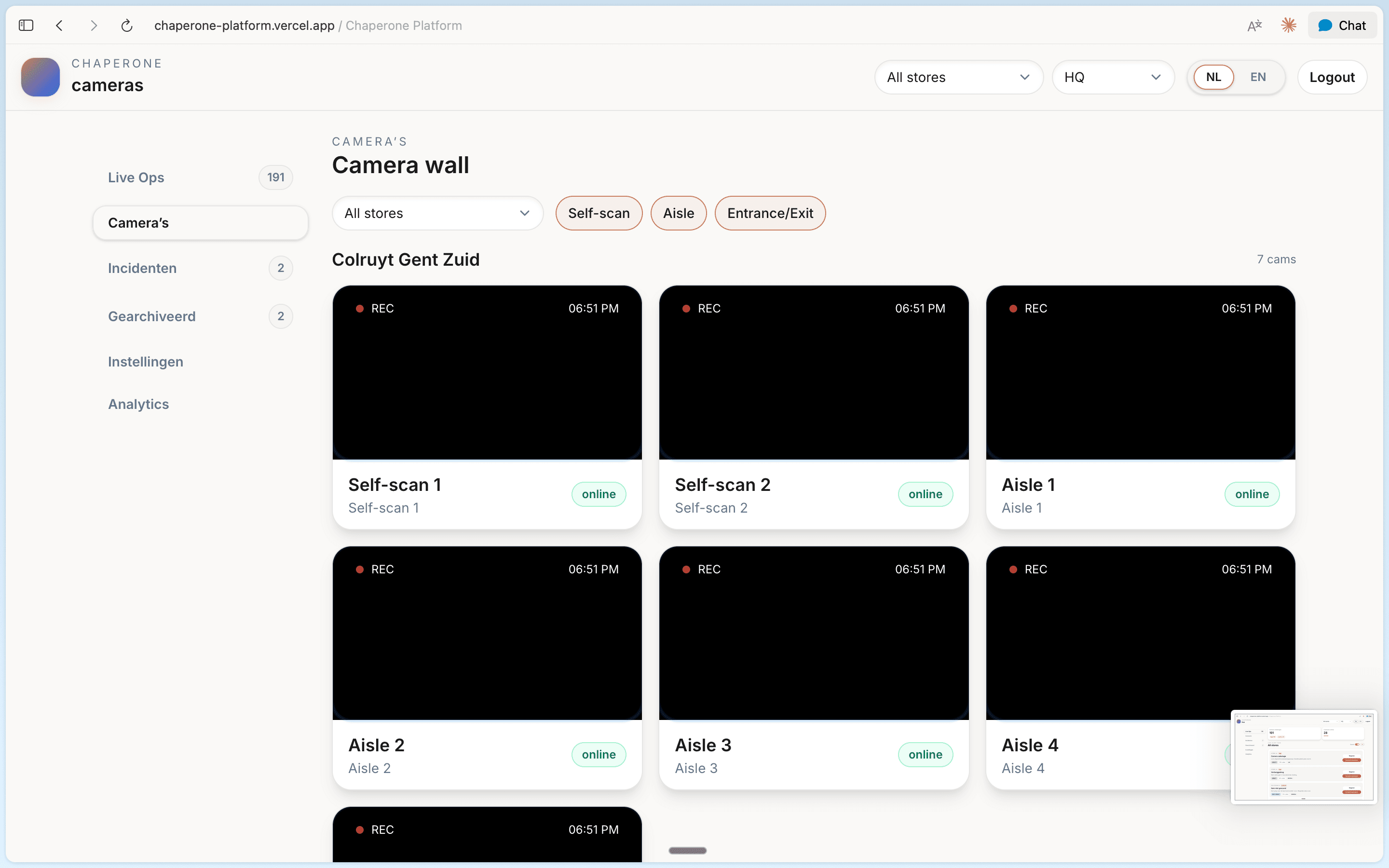 Chaperone platform — detection view