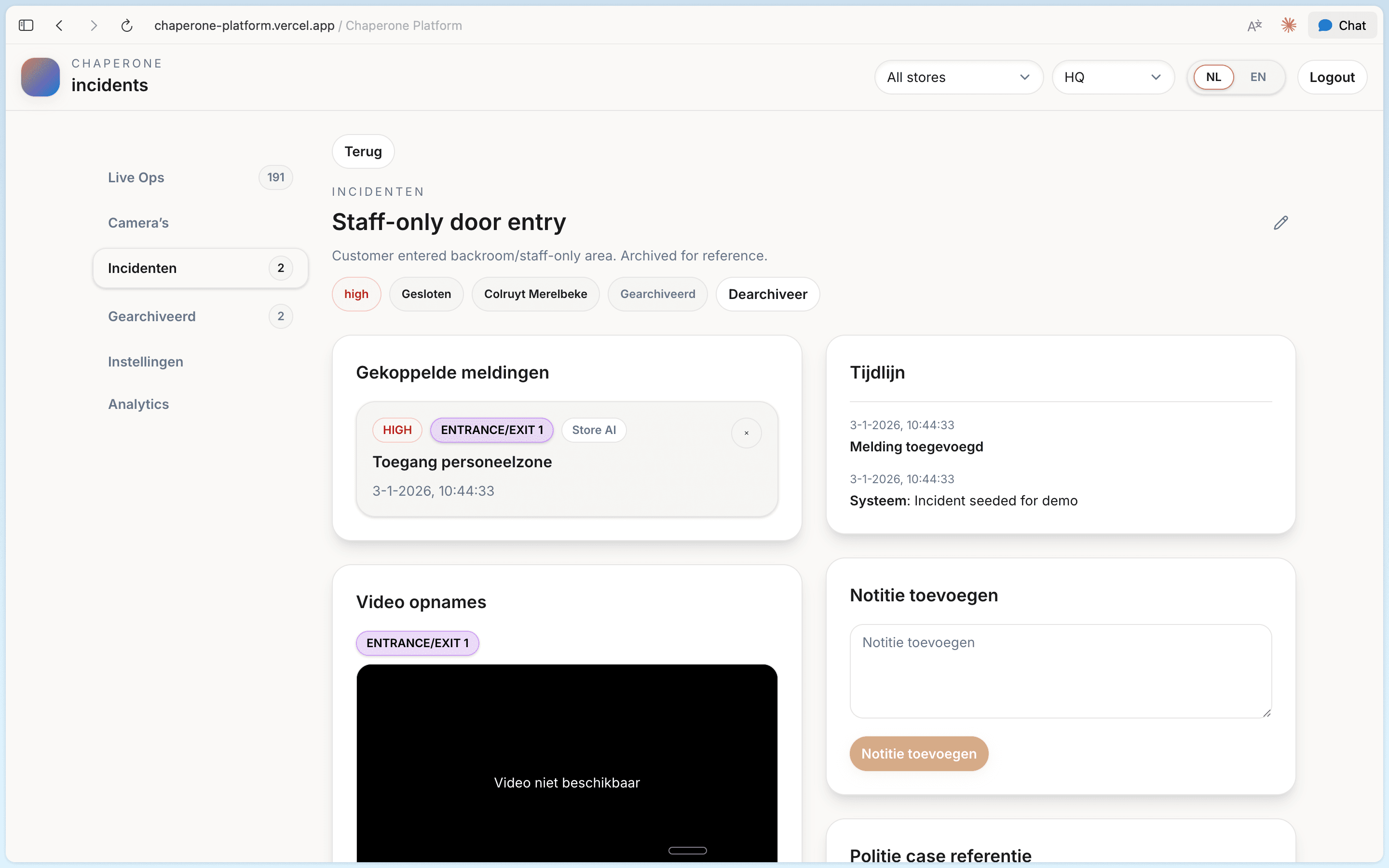 Chaperone platform — alerts